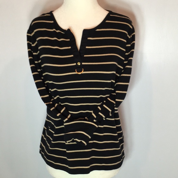 RALPH LAUREN long sleeve Top . Black/Cream - Picture 2 of 10